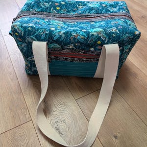 Handmade Quilted Duffle Bag: Turtle print Fabric Travel Bag
