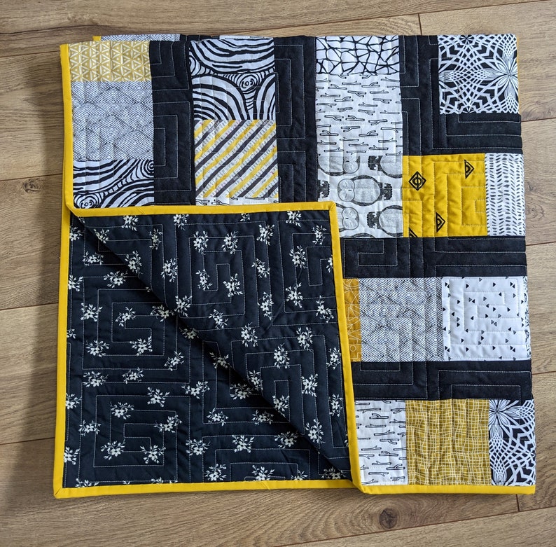 Modern Black/white/yellow Baby Quilt / Modern Baby Blanket / Etsy