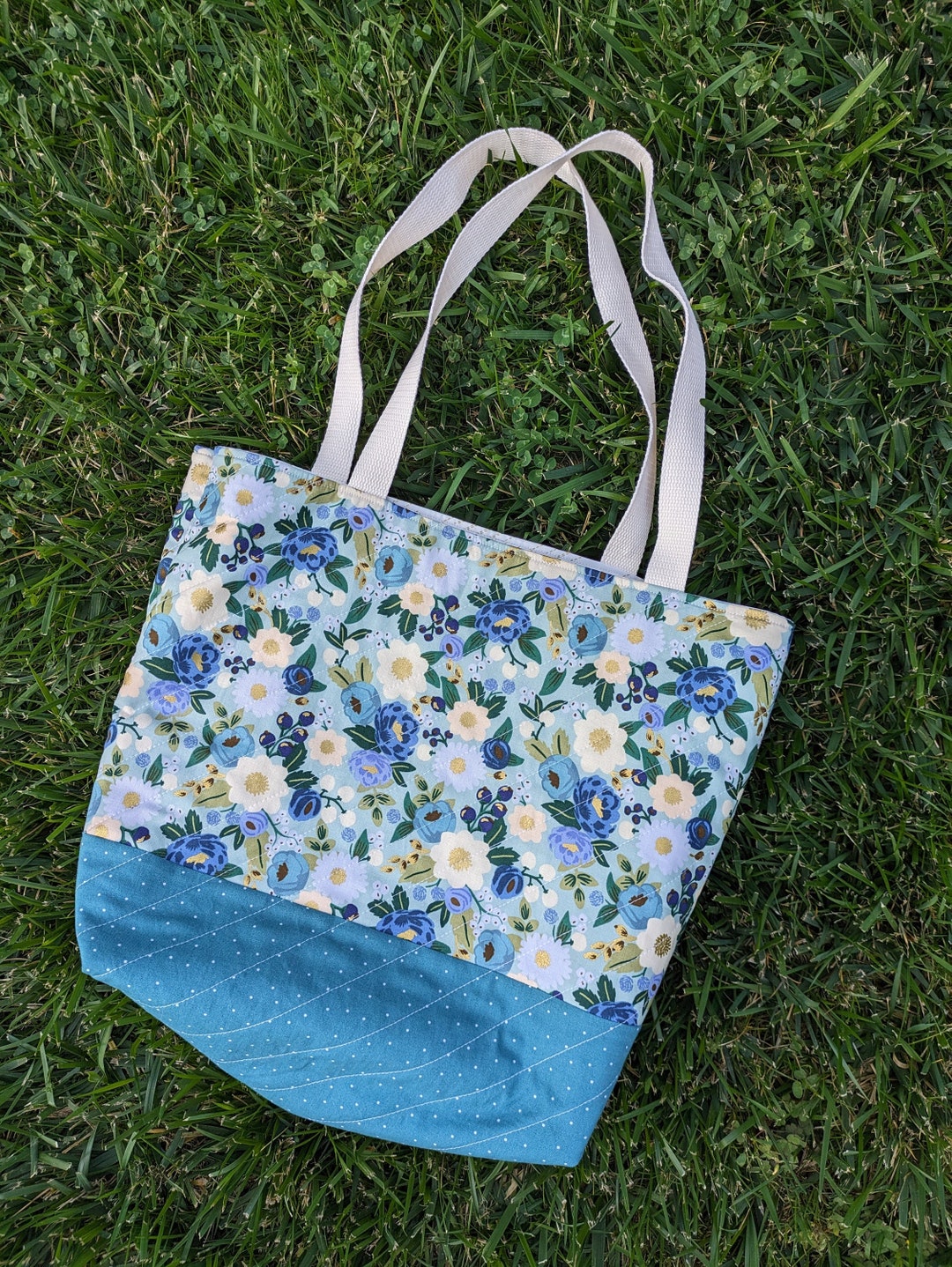 Handmade Quilted Tote Bag / Cotton Tote Bag With Rifle Paper Company