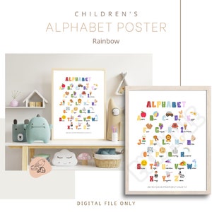 Regenbogen Kinderalphabet Poster - Lernwerkzeug und dekorativer Raumdruck (digitale Datei)