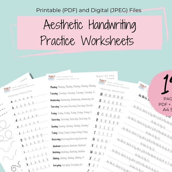 Aesthetic Handwriting Practice Sheets Etsy Australia