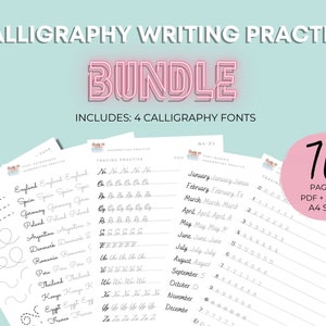 Calligraphy Practice Worksheet Bundle Digital Download, Printable Handwriting workbook, Handlettering practice, Calligraphy Practice Sheets