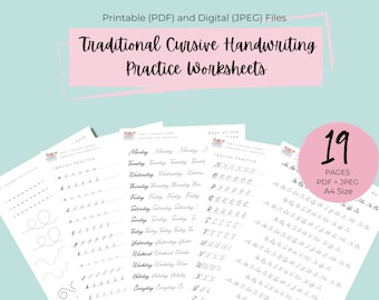 Traditional Cursive Handwriting Practice Digital Download, Printable Cursive Handwriting workbook, Handlettering, Cursive Practice Sheets