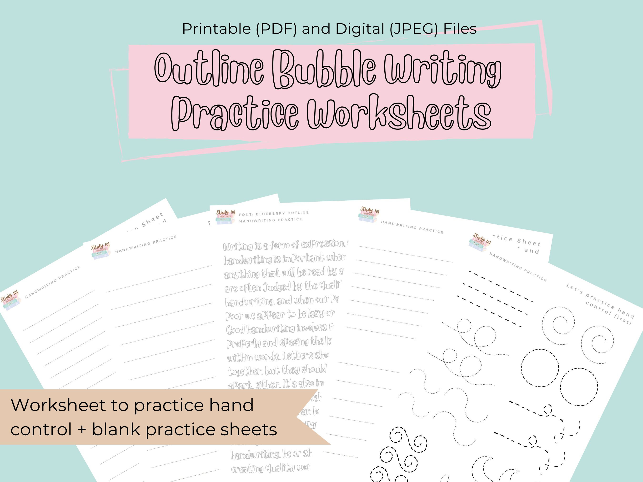 Outline Bubble Writing Handwriting Practice Digital Download, Printable