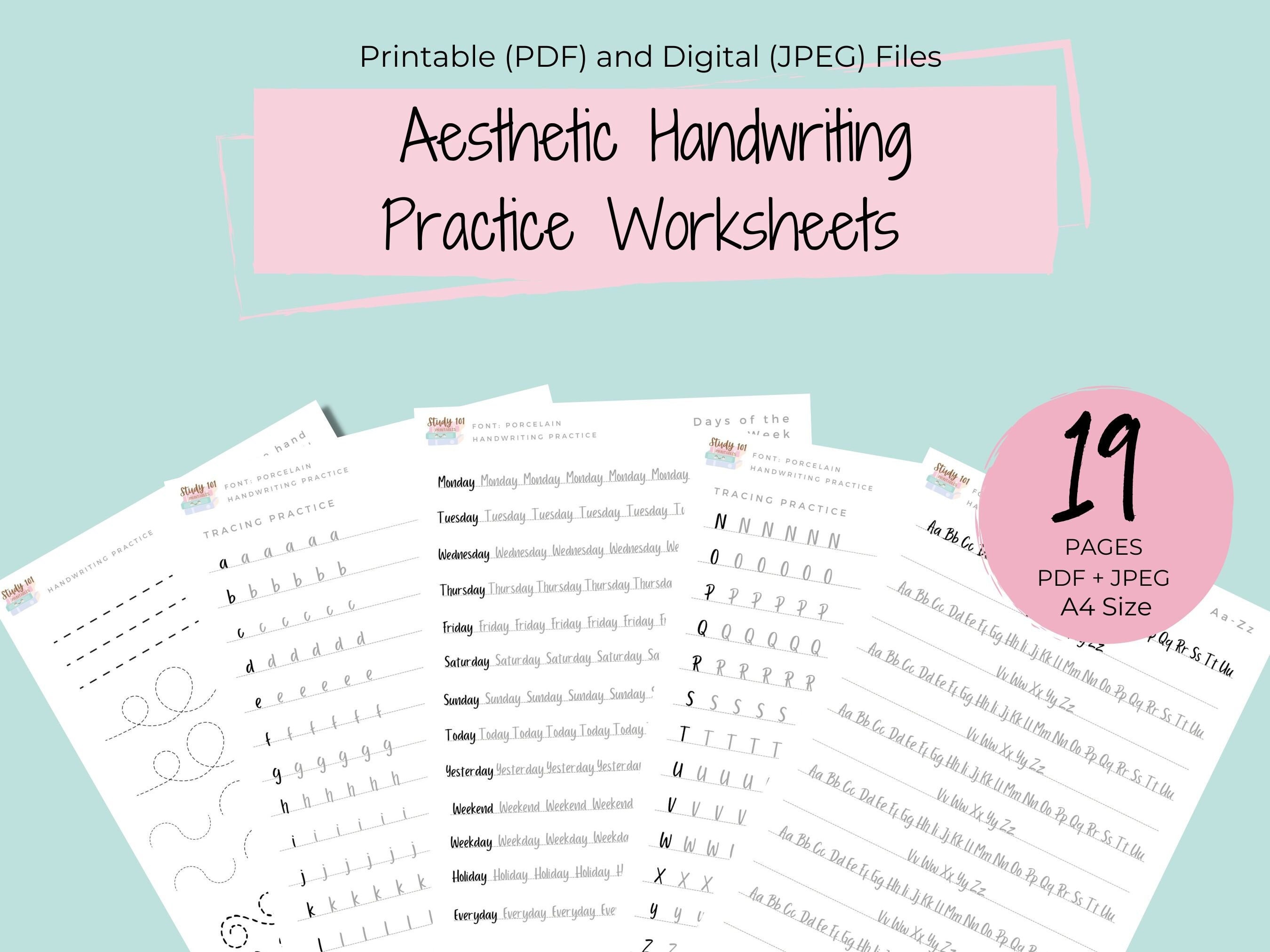 Aesthetic Handwriting Practice Worksheets Printable Etsy UK
