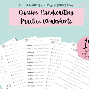 Cursive Handwriting Practice Digital Download, Printable Cursive Handwriting workbook, Handlettering practice, Cursive Practice Sheets