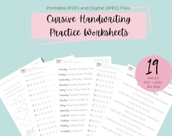 Cursive Handwriting Practice Digital Download, Cahier d'exercices d'écriture cursive imprimable, Pratique de l'écriture cursive, Feuilles de pratique cursive