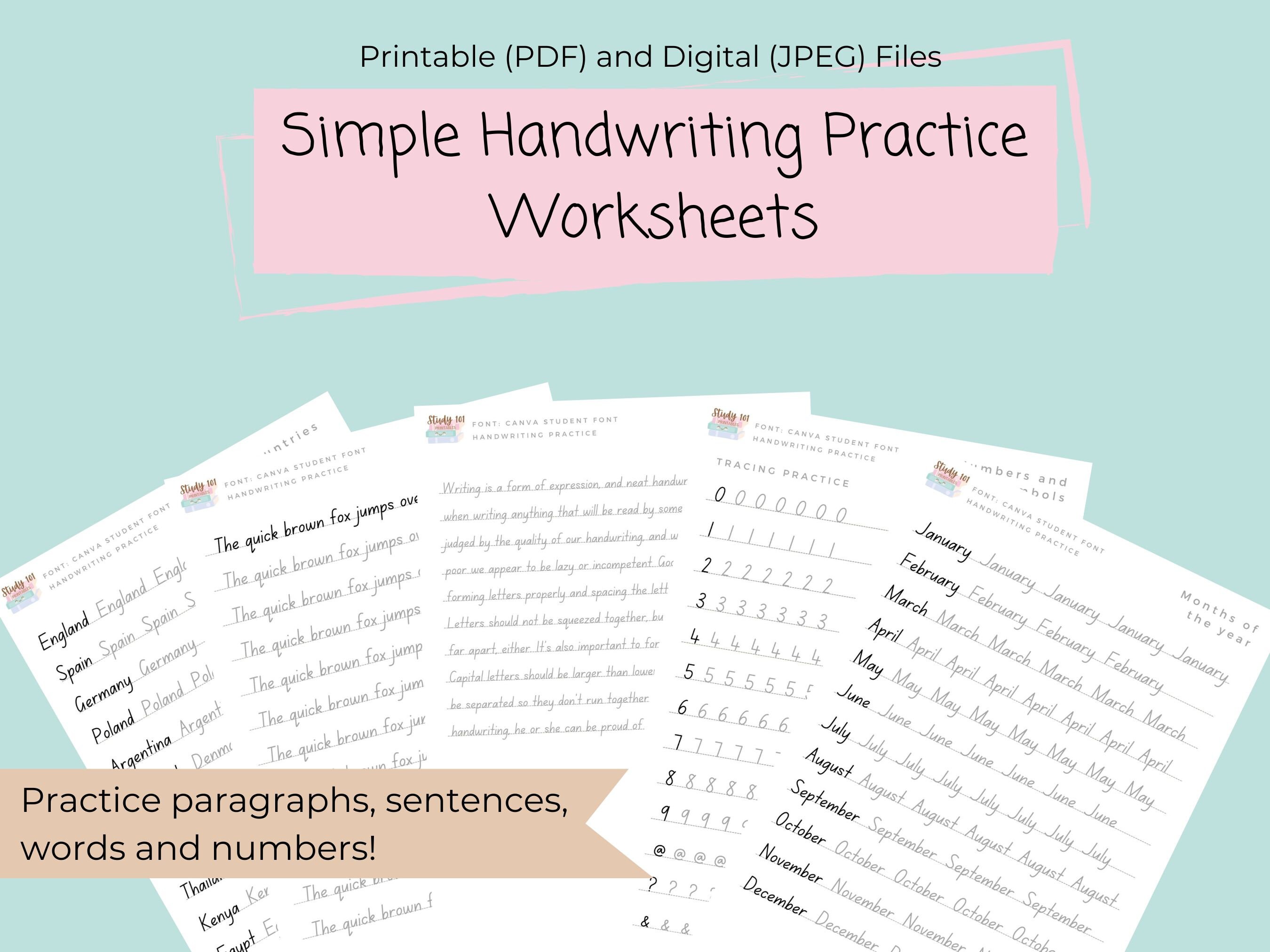 Simple Handwriting Practice Worksheets Printable Handwriting Workbook ...