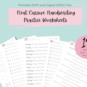 Neat Cursive Handwriting Practice Digital Download, Printable Cursive Handwriting workbook Handlettering practice Cursive Practice Sheets