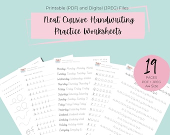 Neat Cursive Handwriting Practice Digital Download, Printable Cursive Handwriting workbook Handlettering practice Cursive Practice Sheets