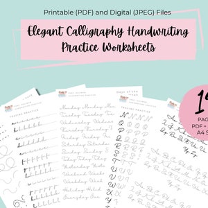 Elegante Kalligraphie Praxis Arbeitsblatt Digital Download | Druckbare Kalligrafie Arbeitsmappe Handlettering Elegante Kalligrafie Übungsblätter