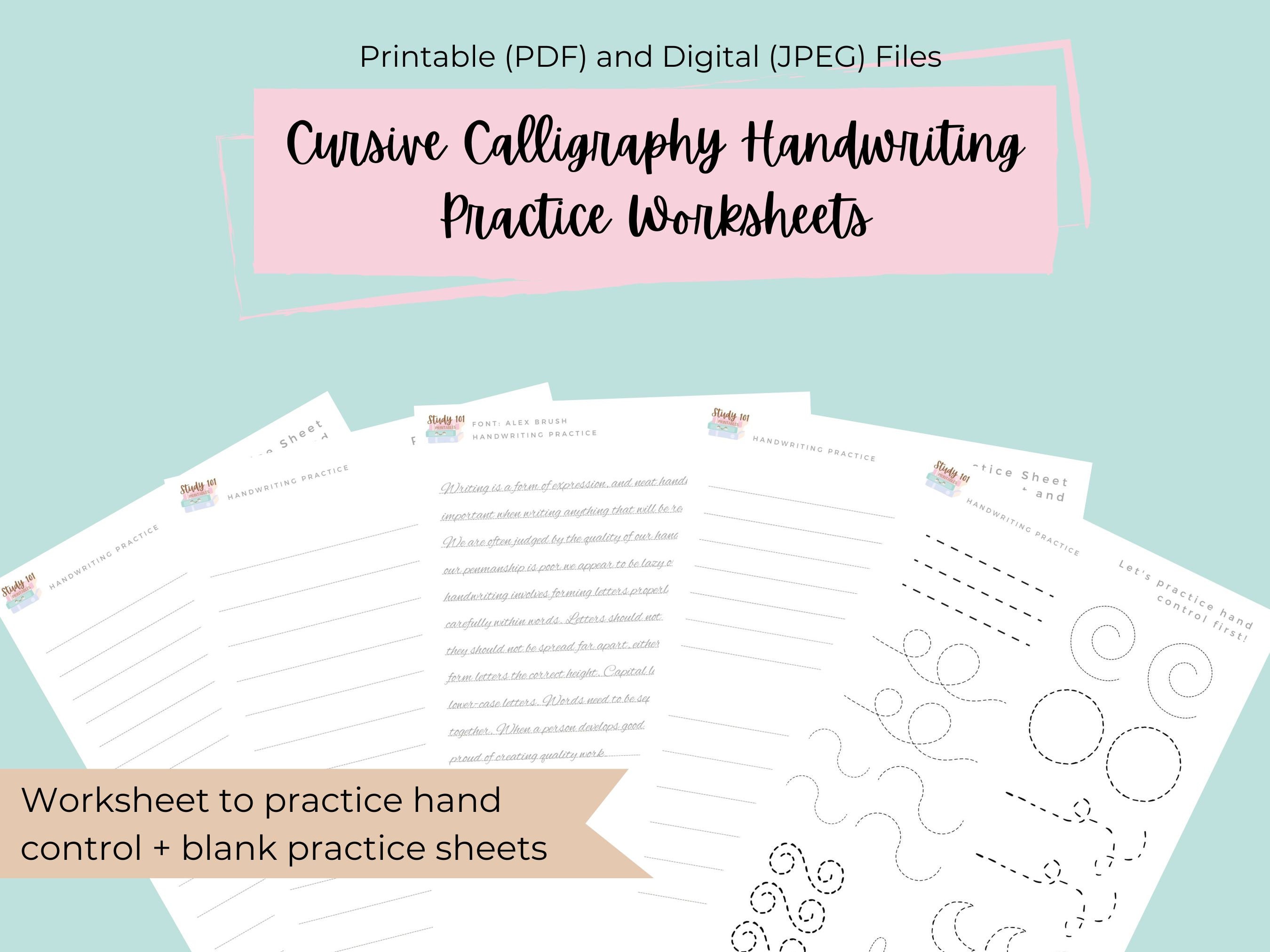 Cursive Calligraphy Practice Worksheet Digital Download Printable ...