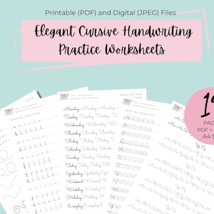 Elegant Cursive Handwriting Practice Digital Download, Printable Cursive Handwriting workbook Handlettering practice Cursive Practice Sheets