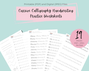 Cursive Calligraphy Practice Worksheet Digital Download | Printable Calligraphy workbook Handlettering Cursive Calligraphy Practice Sheets