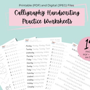 Calligraphy Practice Worksheet Digital Download | Printable Calligraphy Handwriting workbook Handlettering Calligraphy Practice Sheets