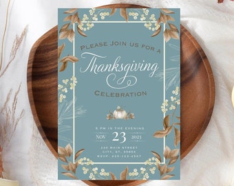 Thanksgiving Invitation, Dinner Party Invitation, Minimalistic invite, Fancy Invite, Casual Thanksgiving, Digital Printable, Canva, Download