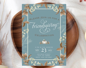 Friendsgiving Invite Editable, Thanksgiving Invite, Friends party, Instant Download, fall get together, adult, Give thanks, Feast evite