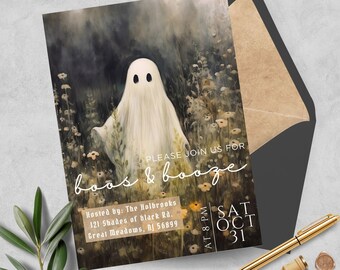 Boos and Booze | Printable Costumes & Cocktails Invite | Halloween Party Invitation | Editable Template | Adult Halloween Party | Ghost