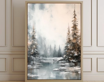 Winter Wall Art, Winter Landscape painting, Christmas Poster, Neutral Wall Art, Vintage Prints, Digital Printable, Vintage Snowy Countryside