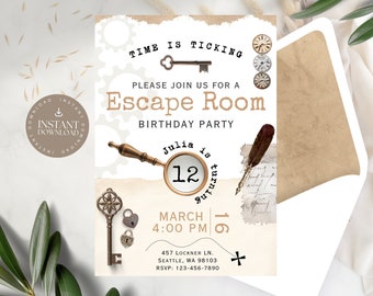 Escape Room Birthday Invite, Neutral Birthday invite, Teen Invite Template, Game Night, date night, digital, escape room, tween birthday