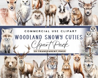 Woodland Animals Watercolor Clipart, Woodsy Forest Animals, Winter Snowy Forest Animals, Transparent Clipart, Forest Clipart, Woodlands