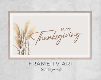 Samsung Frame TV Art Thanksgiving, Frame TV Art minimalistic, pampas grass, modern decor, Fall painting, Thanksgiving Dinner, Give Thanks