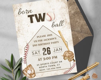 Born Two Ball, 2nd year Birthday, Sports Birthday Invite, Editable Invite, Boy Birthday Invitation, all star birthday party, second Birthday