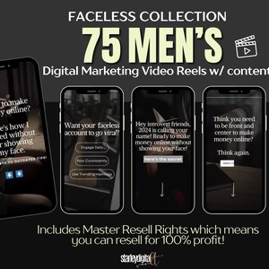 Mens Faceless Reels, 75 Aesthetic Dark Reels for Men - Social,  TikToks, MRR/PLR - Social Media Content - Trendy Videos, Instagram Videos