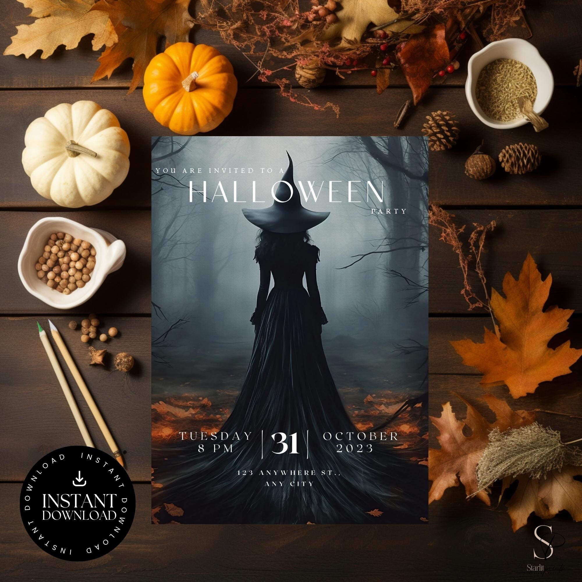 Witch Invite Editable Witch Halloween Invitation | Spooky Party Canva Template ...