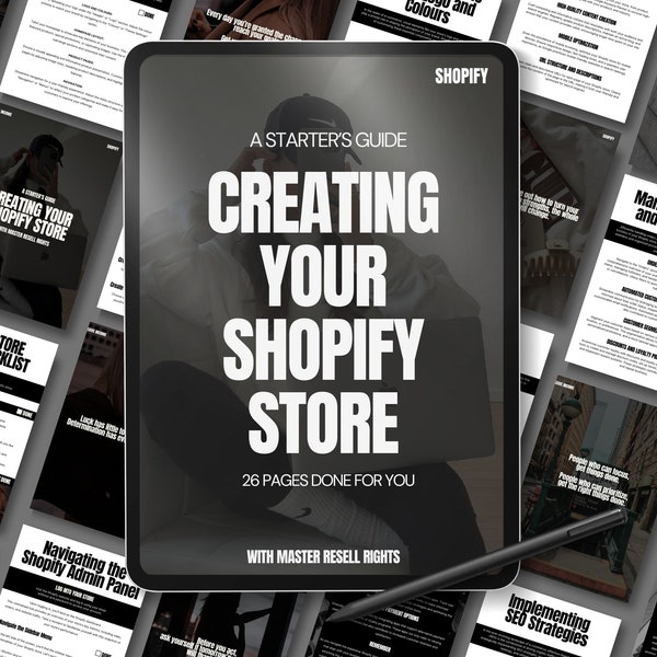 Shopify Starter Guide, Shopify Checklist, Shopify Planner, Start a Business on Shopify, Ebook, Create a shop, Passive Income, MRR, PLR, Boss