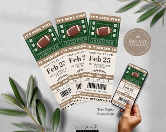 Invitación de fútbol, invitación de entradas de fútbol, plantilla de cumpleaños, invitación temática deportiva, invitación para niños, Canva, cumpleaños temático de fútbol