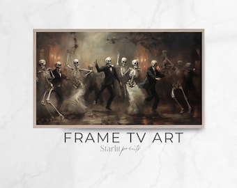 FRAME TV Art Skeletons dancing, Samsung, Funny, Fall Art, Modern Halloween, Digital Download, Instant art, Vintage Landscape oil on canvas