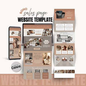 Boho Website Template for Canva, Link in Bio, Personal Brand, Sales Page | Editable One-Page Site for Coaches & Creatives, Landing Page
