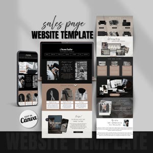 May include: A website template for a business or individual selling digital products. The template features a black and white color scheme with a modern design. The text on the page includes "Boss Babe International", "What I Offer", "Freebie! Download My Free Guide", "My Approach to Wealth", and "You Will Learn".