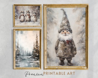 Christmas gallery set of 3, Printable art, Snowmen, Gnome, Winter Wonderland, Xmas prints, Home Decor, decorations, Wall Art Print, trees