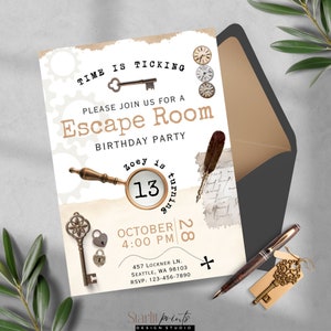Escape Room-Geburtstagseinladung, Mystery-Geburtstagseinladung, Party-bearbeitbare Einladung, Geschlechtsneutrale Einladung, Preteen, Teen entkommende Raumparty
