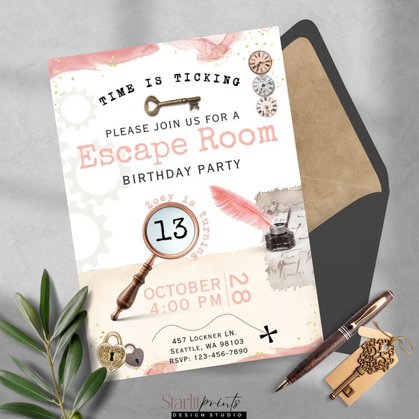 Escape Room Birthday Invitation Girl, Printable Mystery Birthday Girl, Party Editable Invite, preteen, Teen escape room party, Break Out