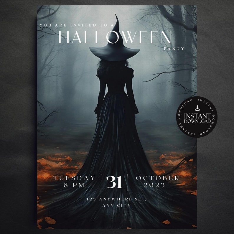 Witch Invite Editable Witch Halloween Invitation | Spooky Party Canva Template ...