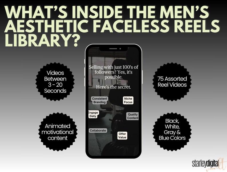 Mens Faceless Reels, 75 Aesthetic Dark Reels for Men - Social,  TikToks, MRR/PLR - Social Media Content - Trendy Videos, Instagram Videos