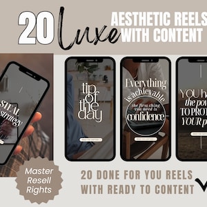 Faceless Reel Videos, Aesthetic Videos, Done For You Reels, Master Resell Rights, Canva Templates, Instagram Reel Covers, Videos w/ Content