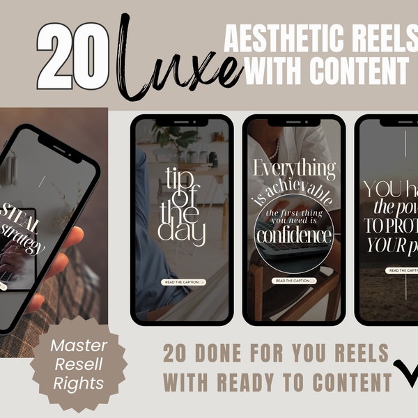 Faceless Reel Videos, Aesthetic Videos, Done For You Reels, Master Resell Rights, Canva Templates, Instagram Reel Covers, Videos w/ Content