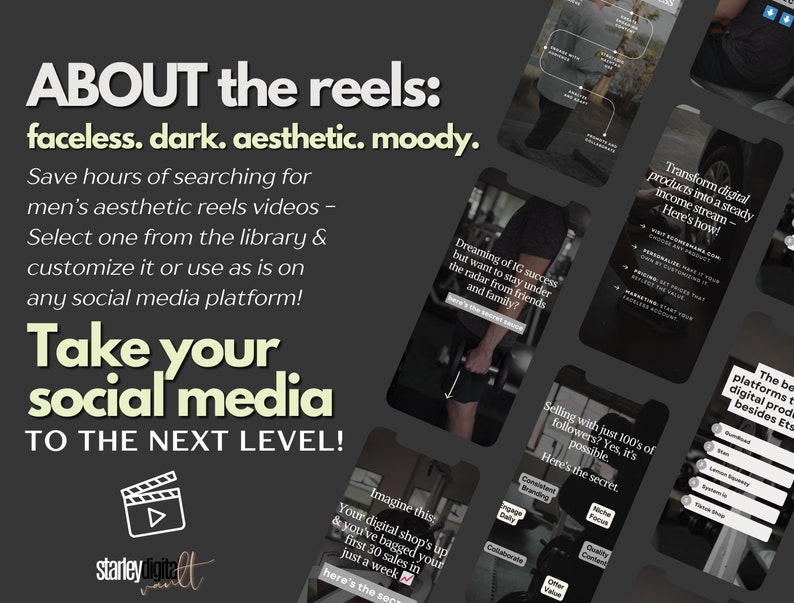Mens Faceless Reels, 75 Aesthetic Dark Reels for Men - Social,  TikToks, MRR/PLR - Social Media Content - Trendy Videos, Instagram Videos