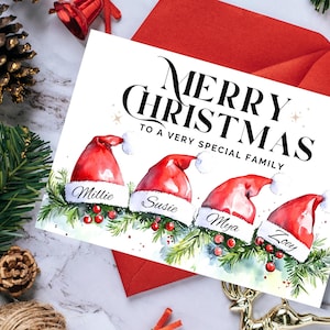 Tarjeta de Navidad personalizada - Tarjeta familiar personalizada - Gorros de Papá Noel - Tarjeta especial para pareja - Tarjeta de Feliz Navidad, Diseño de tarjeta navideña DIY, Canva