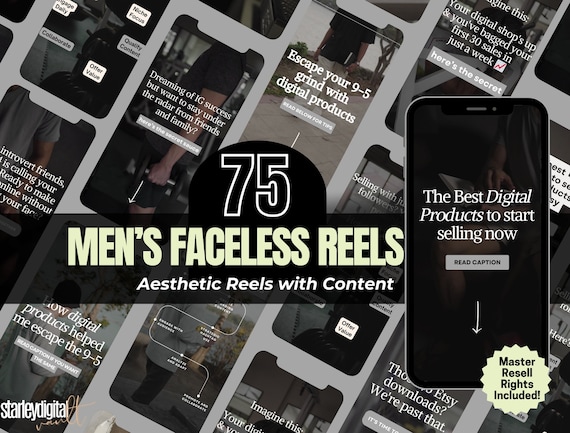 Mens Faceless Reels, 75 Aesthetic Dark Reels for Men - Social,  TikToks, MRR/PLR - Social Media Content - Trendy Videos, Instagram Videos