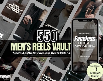 Mens Reels | 550 Mens Faceless Marketing Instagram Video Reels | Done For You | Mens Social Media Content | Mens Faceless Reels | Video Reel