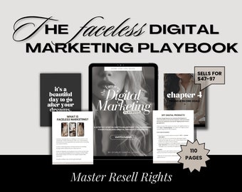 Faceless Digital Marketing Playbook, Faceless Marketing Ebook, Master Resell Rights, MRR and PRL, Social Media, Canva, Passive Income, Guide