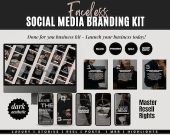 Faceless Social Media Launch Kit Bundle, Digital Marketing, Dark Aesthetic content, Done-For-You Products, MRR, Canva Templates, PLR, TikTok