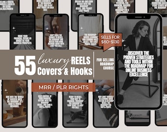 Reels Covers and Hooks Template, 55 Instagram done for you templates, reels, social media, master resell rights, PLR, moody aesthetic, MRR