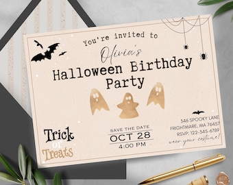 Halloween Party Invitation, Kids birthday invitation, Ghost, printable, pumpkins, boo, trick or treat, bash, Spooktacular, Instant Download