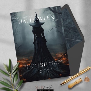 Halloween Invitation | Printable Costumes & Cocktails Invite | Digital Evite | Editable Invitation | Instant Download | witch Invitation